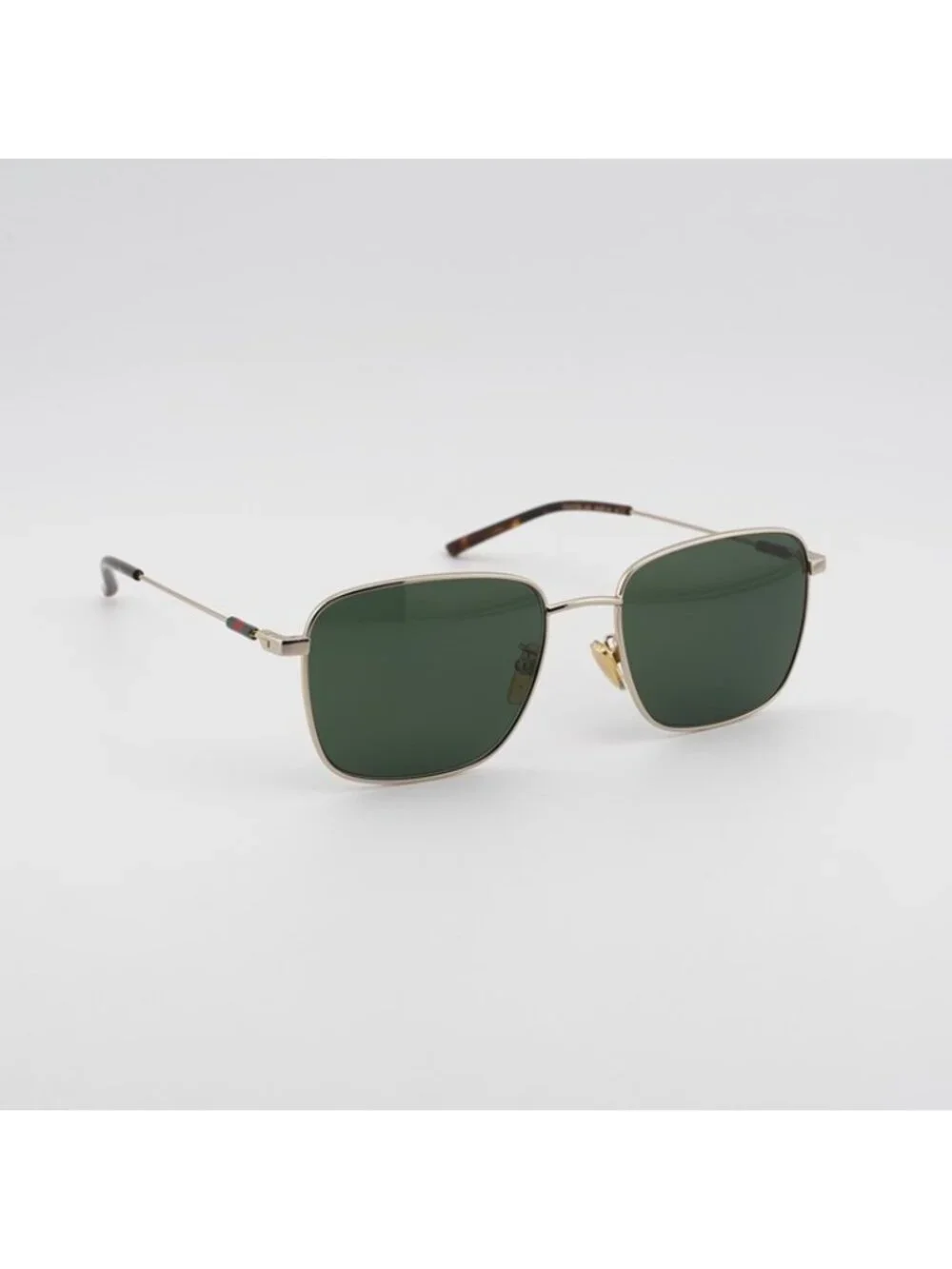 Gucci GG2097SK 002 Sunglasses Gold Square Frame, Green Lenses